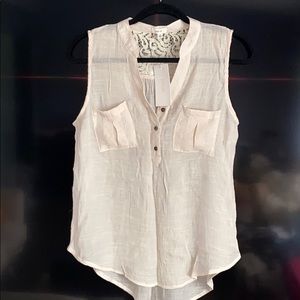 IVORY LACE BLACK CHEST POCKETS SLEEVELESS TOP